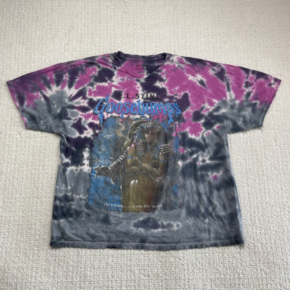 VTG R.L. Stine Goosebumps Mummy T Shirt Size XL Purple And Gray Tye Die